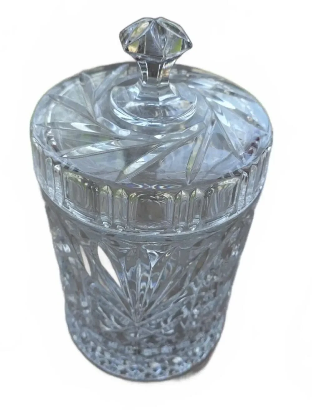 Vintage St George Lead Clear Crystal Barrel Cookie Jar & Lid